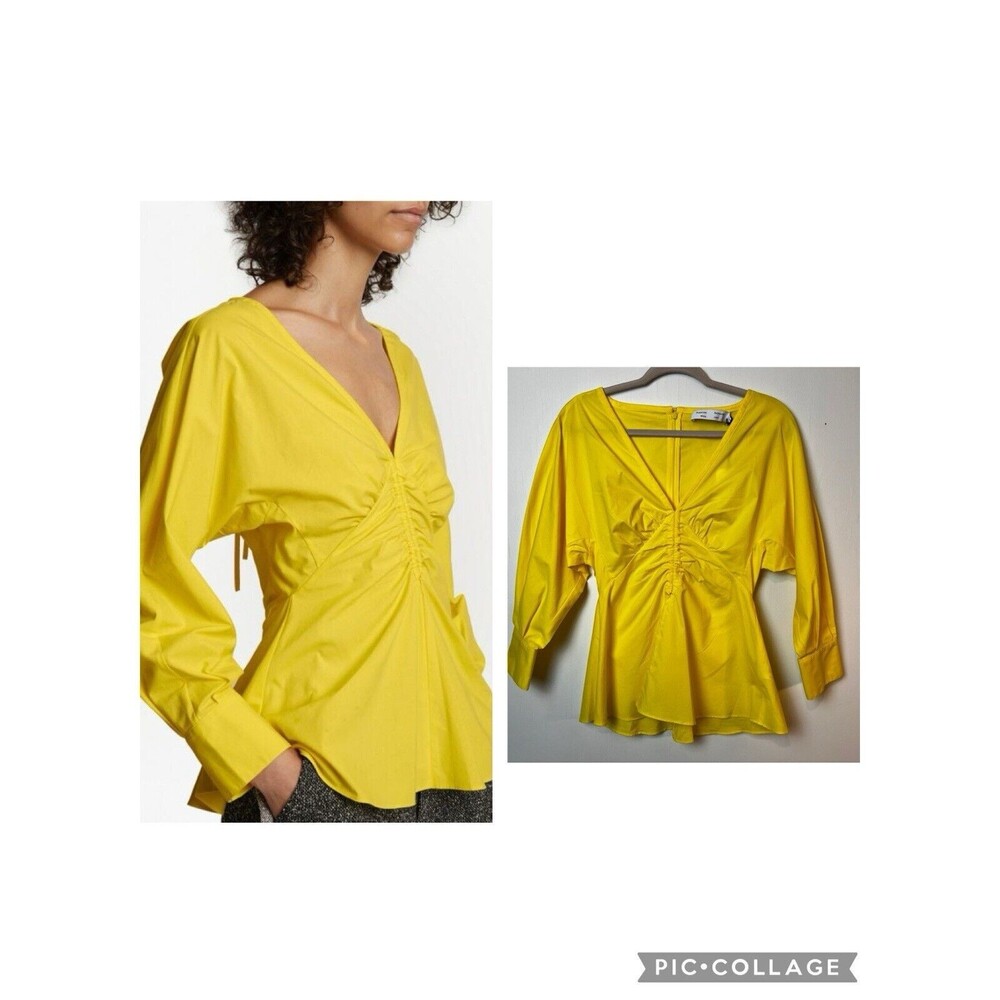Proenza Schouler White Label Yellow V-Neck Poplin Plunge Blouse NWT Sz 4